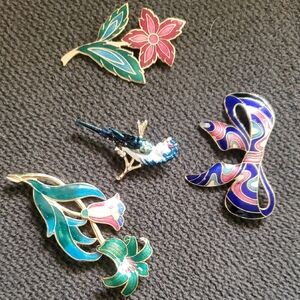 Assorted Floral and Bird Enamel Brooch Set - Multi-Color